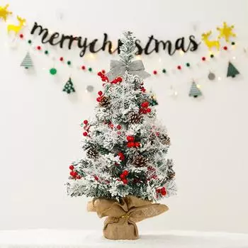 Украшение для настольной рождественской елки высотой 60 см, мини-елка со снежинками, сосновыми шишками, заснеженное настольное украшение для рождественской елки для домашнего офиса 60cm With Light