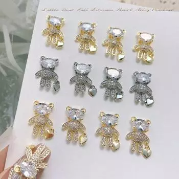 Украшение для ногтей, очаровательная форма медведя, без запаха, Очарование для ногтей, 3D декор со стразами, наклейка для дизайна ногтей, аксессуары для красоты ногтей золотистый