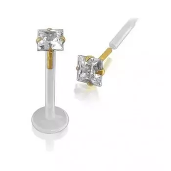 Украшение для пирсинга губ Bioflex с головкой циркона CZ квадрат 1,5 мм 14-каратное золото