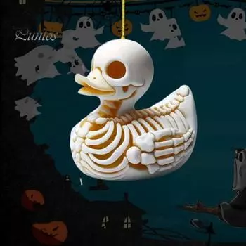 Украшение для подвесного зеркала автомобиля в виде скелета утки, милый брелок в виде кошки, акриловое зеркало заднего вида, аксессуары для женщин и девочек, украшение на Хэллоуин 1