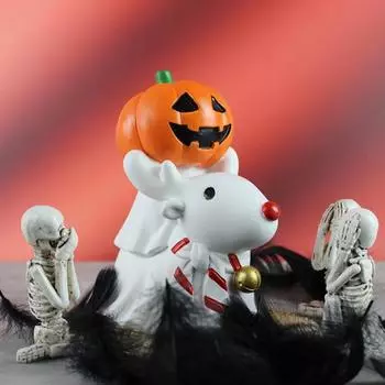 Украшение для привидения на Хэллоуин, смоляная тыквенная голова, привидение со статуей оленя, миниатюрная настольная фигурка для рождественских вечеринок на Хэллоуин белый