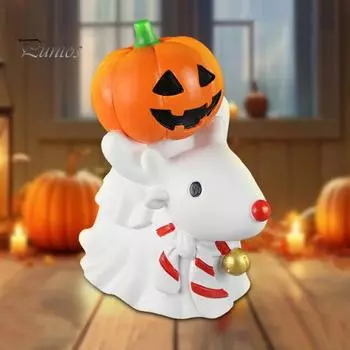 Украшение для привидения на Хэллоуин, смоляная тыквенная голова, привидение со статуей оленя, миниатюрная настольная фигурка для рождественских вечеринок на Хэллоуин белый