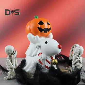 Украшение для привидения на Хэллоуин, смоляная тыквенная голова, привидение со статуей оленя, миниатюрная настольная фигурка для рождественских вечеринок на Хэллоуин белый