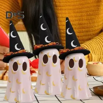 Украшение для привидения на Хэллоуин, статуэтка привидения из смолы с ведьминой шляпой, украшение для рабочего стола, для домашнего декора на Хэллоуин чёрный