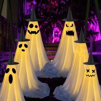 Украшение для привидения на Хэллоуин, жуткое стоящее привидение в шляпе ведьмы, украшение для вечеринки на Хэллоуин для крыльца, двора, сада, газона L
