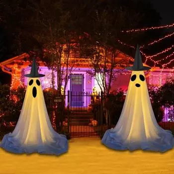 Украшение для привидения на Хэллоуин, жуткое стоящее привидение в шляпе ведьмы, декор для вечеринки на Хэллоуин L