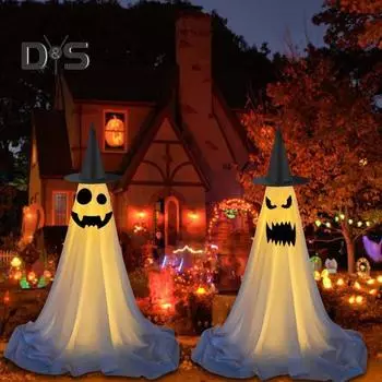 Украшение для привидения на Хэллоуин, жуткое стоящее привидение в шляпе ведьмы, украшение для вечеринки на Хэллоуин для крыльца, двора, сада, газона L D