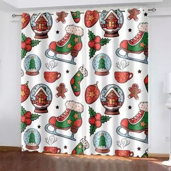 Украшение для рождественских занавесок в цветочном стиле, занавеска в виде оленя, снеговика, рождественской елки, украшение для детской комнаты W132cm x H160cm&Hook