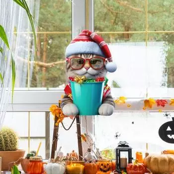 Украшение для рождественской елки Yousheng, рождественская фигурка кота с подвеской в виде шапки Санты, 2D, плоское акриловое подвесное украшение для зеркала заднего вида автомобиля, елка