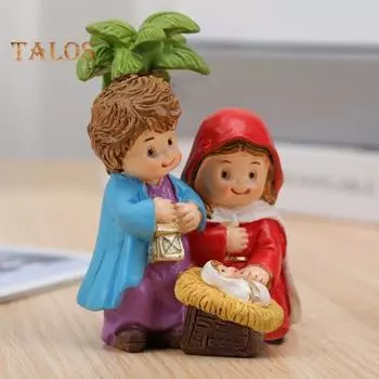 Украшение для рождественской сцены из смолы, скульптура из мультфильма «Святое семейство», рождественское украшение для рабочего стола для дома, гостиной, спальни B разноцветный