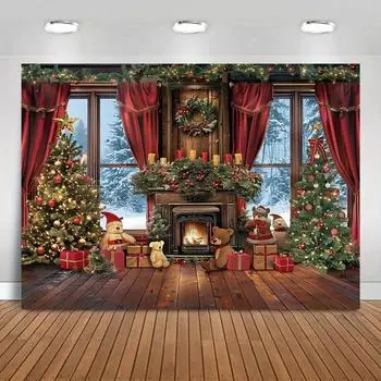 Украшение для рождественской вечеринки фоновая ткань камин рождественская елка медведь гобелен подходит для украшения комнаты дома 100x75cm