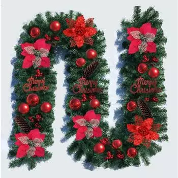 Украшение для рождественской вечеринки Гирлянда из ротанга Роскошные рождественские украшения Светодиодные огни + 2,7 метра ротанга + Декоративные цветы