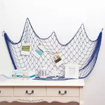 Украшение для рыболовной сети Настенное искусство Картина из хлопковой рыболовной сети Настенная подвесная рыболовная сеть для вечеринки в гавайском стиле под морским украшением для вечеринки 1pc A синий