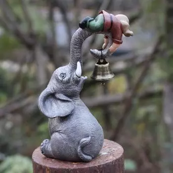 Украшение для сада слонов, статуя из смолы, держащая мини-статую гнома, сказочный колокольчик, расписанные украшения для