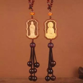 «Украшение для салона автомобиля из дерева Гуаньинь — подвеска из полого самшита для безопасности»