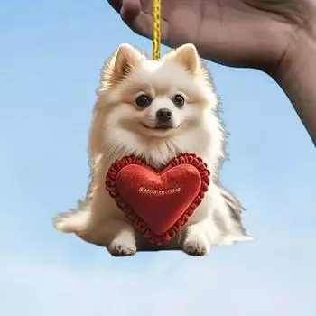 Украшение для собак на День святого Валентина, акриловое украшение в виде животного, подвеска в виде мультяшного щенка для зеркала заднего вида автомобиля