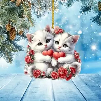 Украшение для собак на День святого Валентина, акриловое подвесное украшение в виде животного, мультяшный щенок, подвеска для зеркала заднего вида автомобиля, рождественское украшение на елку F