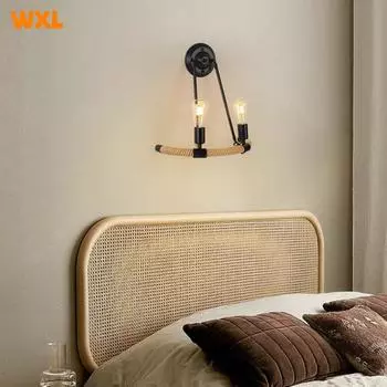 Украшение для спальни в стиле ретро, креативная лестница, проход, железный пеньковый канат, светильник для туалетного столика, гостиная, американская настенная лампа No light bulb