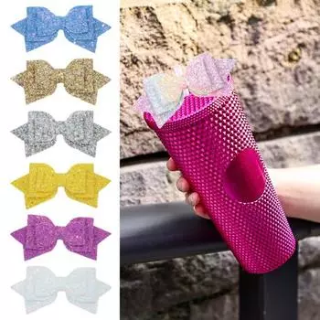 Украшение для стакана с водой, блестящий бант из пайеток, аксессуар для чашки, украшение своими руками, легкое крепление, бант для питьевого стакана