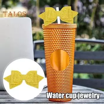Украшение для стакана с водой, блестящий бант из пайеток, аксессуар для чашки, украшение своими руками, легкое крепление, бант для питьевого стакана красный