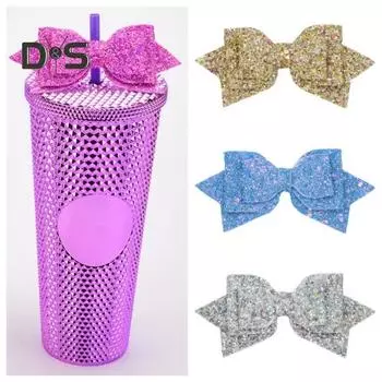 Украшение для стакана с водой, блестящий бант из пайеток, аксессуар для чашки, украшение своими руками, легкое крепление, бант для питьевого стакана фиолетовый
