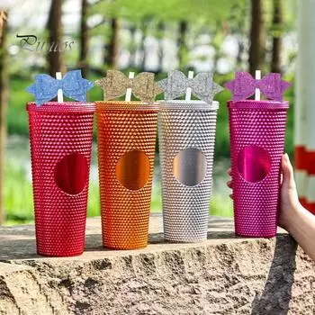 Украшение для стакана с водой, блестящий бант из пайеток, аксессуар для чашки, украшение своими руками, легкое крепление, бант для питьевого стакана фиолетовый