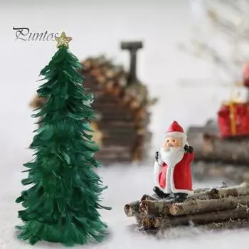 Украшение для стола в виде перьев на рождественскую елку, ручная работа, елочная фигурка со звездой наверху, центральное украшение для дома на Рождество и Новый год зелёный