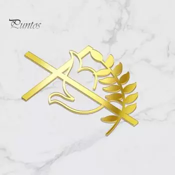 Украшение для торта «Голубь мира» Твердый религиозный крест Вставка для торта из листьев оливы Украшения для кексов на крещение и первое причастие для детского душа золотистый