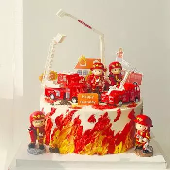 Украшение для торта в виде пожарной лестницы, пожарной машины, резервуара для воды, для мальчиков и детей, на первую годовщину, украшение для торта в стиле пожарного-героя
