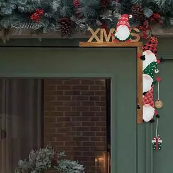 Украшение для угла двери, деревянное рождественское украшение в виде безликого старика, цветной гном, праздничный декор, угловое украшение для зеркальной мебели Left