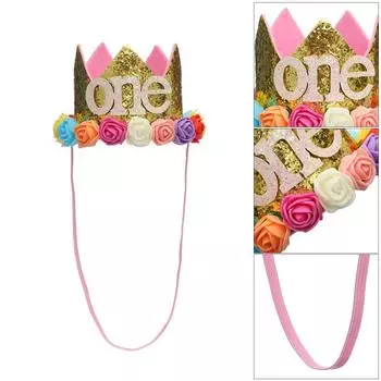 Украшение для вечеринки для мальчиков и девочек, блестящая шляпа на день рождения, корона принцессы, повязка для волос с цветком, повязка на голову