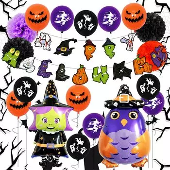 Украшение для вечеринки Гирлянда Воздушные шары на весь день Воздушный шар Жрица Ведьма Воздушный шар Дьявол Тыква Воздушный шар Тыква Сова Набор воздушных шаров на Хэллоуин Счастливый Хэллоуин
