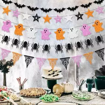 Украшение для вечеринки на Хэллоуин Флаг-баннер Призрачный фестиваль Украшение Призрак Паук Летучая мышь Флаг