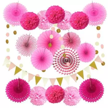 Украшение для вечеринки Украшение на день рождения Бумажный веер Цветочная гирлянда Украшение для мероприятия ванна и ванна (розовый) розовый