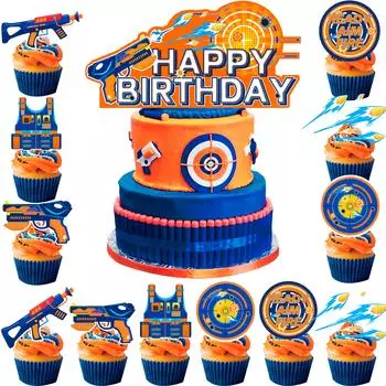 Украшение для вечеринки «Война дартс», 13 шт. украшения для торта «Война дартс» — украшение для торта «Пистолет-дротик», украшения для кексов «Война дартс», украшения для дня рождения «Война дартс» и «Пистолет-дротик» as the picture оранжевый