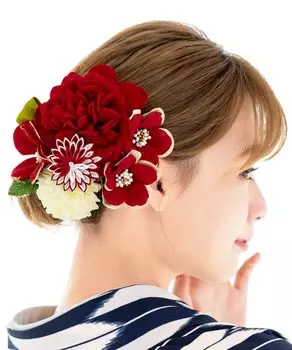 Украшение для волос Церемония совершеннолетия Выпускной церемония набор из 2 предметов Красный пинг-понг мама хризантема цумами поделка горный хрусталь гребень U-образная булавка Furisode