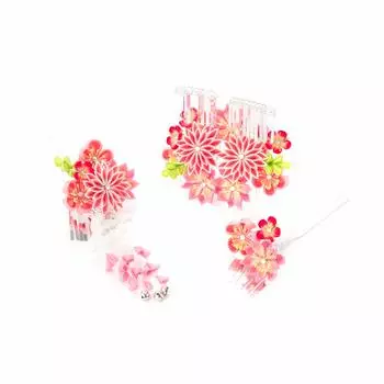 Украшение для волос Цветок Большая японская лента Watmosphere Аксессуар для волос Кимоно Официальная прическа Жемчуг 19w5304 [Watmosphere] Shichi-Go-San (розовый) розовый