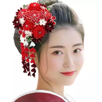 Украшение для волос Фурисодэ Церемония совершеннолетия Юката Красный цветок Официальное Один размер Подходит [Kyoto Usagido] KK-081 Tsumami-zaiku (Красный, Самый) красный