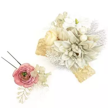 Украшение для волос, комплект из 2 предметов Фурисодэ Церемония совершеннолетия Тусклый цвет Нюансный цвет Кружево Жемчужные бусины Выпускной Платье юката Японский и бежевый