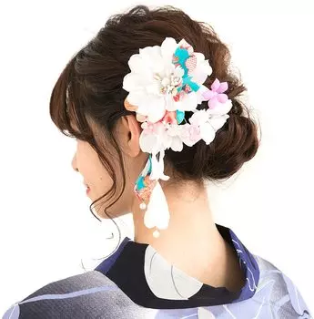 Украшение для волос, комплект из 2 предметов, кимоно, украшение для волос, цветок, большой, выпускной, церемония вступления, церемония свадьбы, японская одежда, сделано в Японии, белый белый