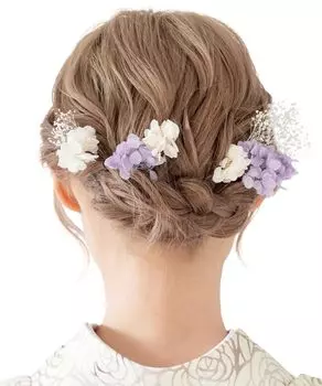 Украшение для волос на церемонию совершеннолетия, набор из 10 предметов, фурисодэ, хакама, сухоцвет, гипсофила, гортензия, земляной цвет D, фиолетовый x белый x