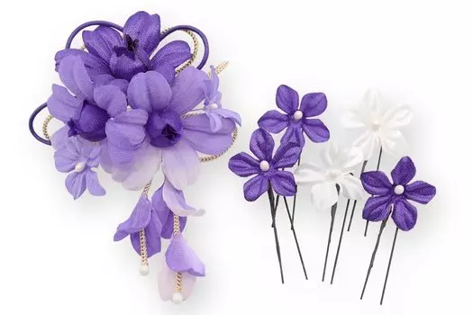 Украшение для волос в японском стиле с лепестками орхидеи, качающаяся заколка U-образной формы, набор фиолетовых булавок [Kamakura Crafts] для женщин