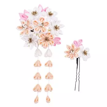 Украшение для волос в виде цветка Tsumami, 2 шт., для совершеннолетия, японский выпускной, светло-оранжевый [JZOON] Фестиваль Shichi-Go-San, ремесла, набор, церемония,