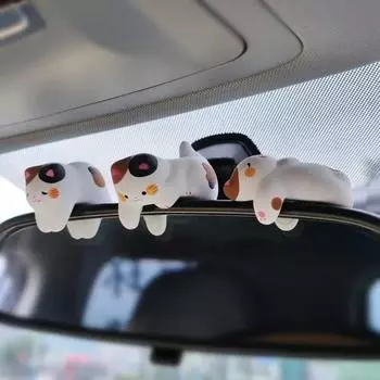 Украшение для зеркала заднего вида автомобиля, подходит для внутренней части центральной консоли зеркала заднего вида автомобиля, милая статуэтка счастливого кота, автомобильные аксессуары чёрный
