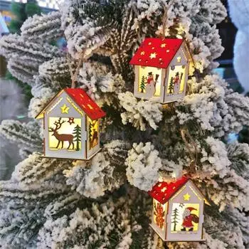 Украшение дома, блестящая каюта, ремесло, миниатюрное светодиодное светящееся деревянное рождественское украшение на батарейках Santa Claus