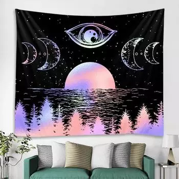 Украшение дома, черно-белый градиент, звездное небо, луна, гобелен, бохо, мандала, стена, психоделическая сцена, фон, ткань, тапиз 100X75CM