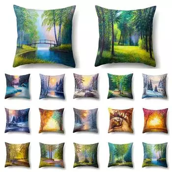 Украшение дома цвет природный пейзаж весна, лето, осень и зима лесной пейзаж спальня сиденье кресло-качалка автомобиль подушка рукав 40x40cm
