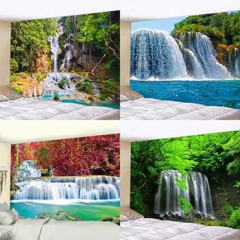 Украшение дома гобелен в стиле хиппи в богемном стиле, красивый водопад, лес, художественный гобелен, фон, стена, подходит для спальни, гостиной 100x75cm