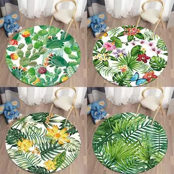 Украшение дома, круглый ковер, зеленый тропический принт, гостиная, спальня, детский ковер, украшение для туалета, ванной комнаты, нескользящий дверной коврик 40cm