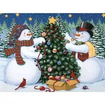 Украшение дома мультфильм два снеговика украшают дерево DIY 5D Алмазная вышивка наборы крестиков 20X30CM